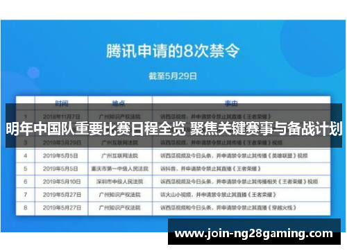 明年中国队重要比赛日程全览 聚焦关键赛事与备战计划